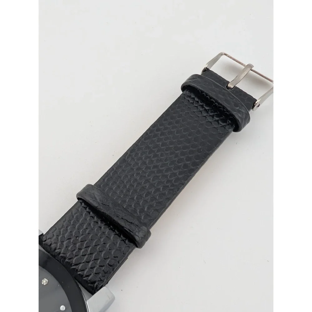 Women's Quart Watch 40mm Case Prism Crystal Black Faux Leather Band- New Battery